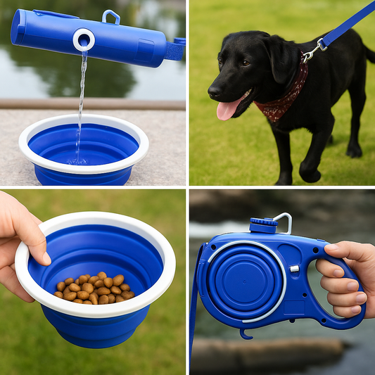 FloofyHydro All-in-One Leash with Built-in Water Bottle & Bowl (Perfect for Walks, Hikes, & Road Trips